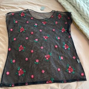 Sheer floral mesh top